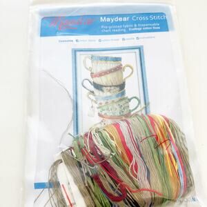 Maydear Cross Stitch Kit Teacup Pattern Pre Printed Fabric Embroidery Set